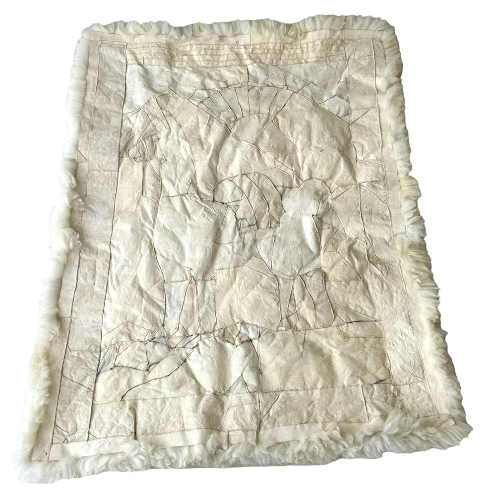Vintage Alpaca Rug Wool Llama Fur Peruvian Size 65” x 50”